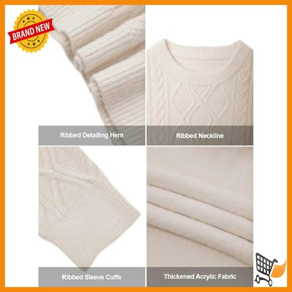 Oversized Cable Knit Sweater Women's Heavy Pullover Long Sleeve - Picture 5 of 8